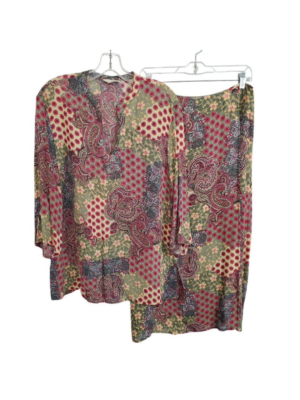 J Jill Size 12P Petite 12 Set Top Maxi Wrap Skirt Patchwork Print Floral Outfit